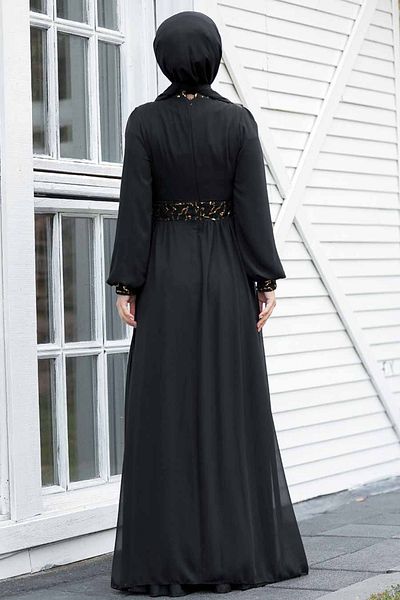 Neva Style Rochie de seara Hijab - Rochie de seara Hijab auriu cu paiete 5408gold