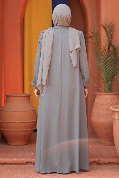 Neva Style Gray Hijab Abaya - Buttoned, Model 45283GR