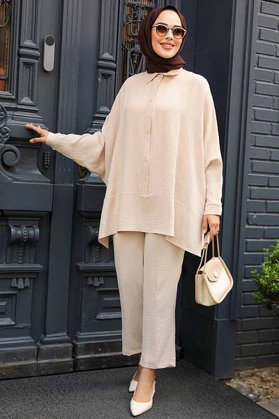 Neva Style Set dublu Hijab Bej - Nasturi, 67751BEIG