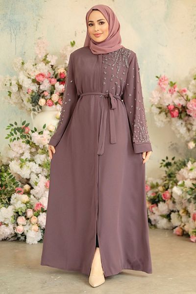 Neva Style Bead Embroidered Dried Rose Hijab Ferace 29101GK