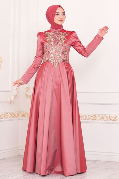 Neva Style Sequin Detailed Taffeta Tile Hijab Evening Dress 2308Krmt