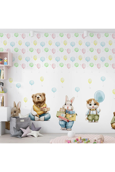 dreamwall Tavşan Balonlar Çocuk Odası Duvar Kumaşı -Isı ve Ses Yalıtımlı