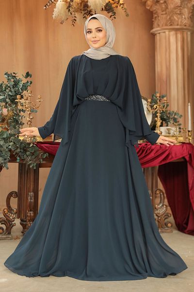 Neva Style Βραδινό φόρεμα Hijab με ντραπέ λεπτομέρεια 25891l
