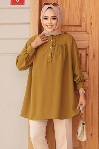N.S NEVA STYLE Tunica Hijab verde ulei cu nasturi 19026YY
