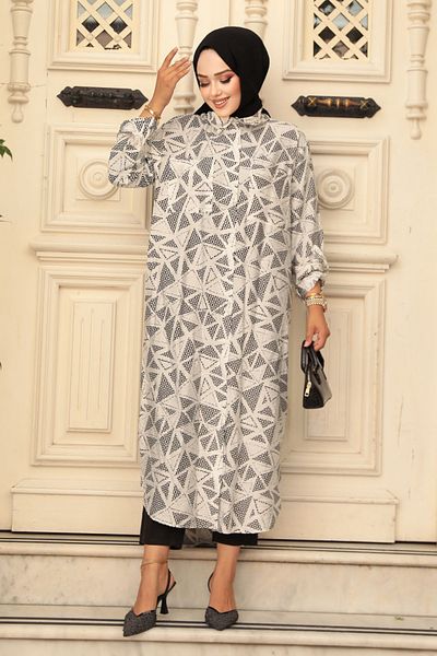 Neva Style تونيك حجاب منقوش إكرو - 10536E