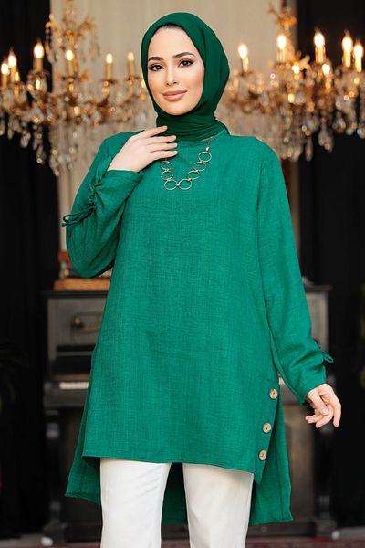 Neva Style تونيك حجاب أخضر بأزرار 41281Y