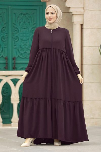 Neva Style Folded Pleated Plum Hijab Rabia Crepe Ferace 615Mu
