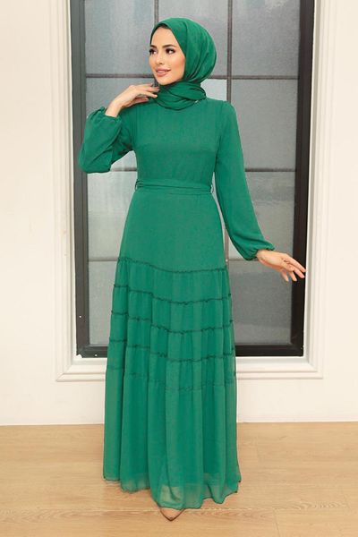 Neva Style فستان حجاب أخضر مطوي 5712cy