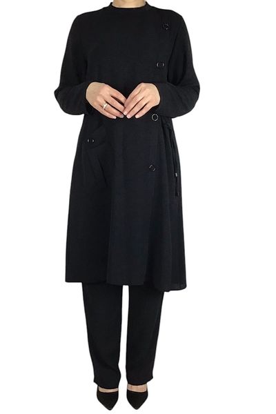 ECE GİYİM Women's Front Single Pocket Button Detail Pants with Elastic Waist Double Set