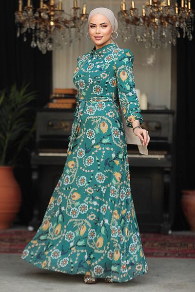 Neva Style Φόρεμα Hijab με λουλούδια πράσινο 279326y