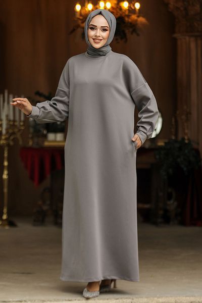 Neva Style Rochie Hijab Transpirație Gri 23641GR