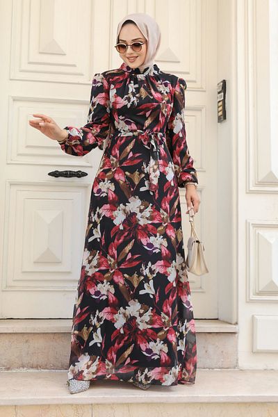 Neva Style - Rochie Hijab Rosie cu Motiv Floral 27941k