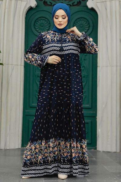 Neva Style Rochie hijab cu model bleumarin închis 50095kl