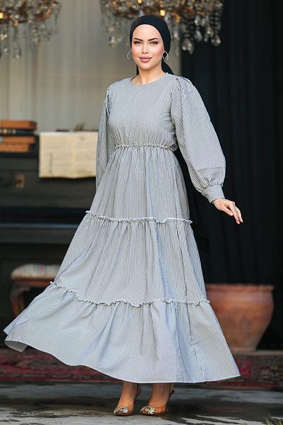 Neva Style - Rochie neagră plisată cu hidžab 30252s