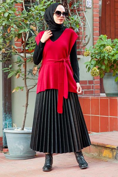 Neva Style Tricotaj Hijab Burgundy cu centură 46500br