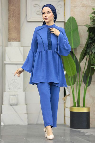 Neva Style مجموعة حجاب زرقاء نيلي بأكمام دولاب الموازنة 6250ım