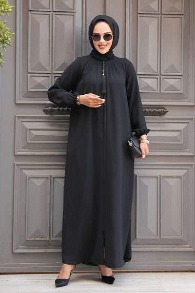 Neva Style Μαύρο Hijab Abaya - Με φερμουάρ, Μοντέλο 60971S