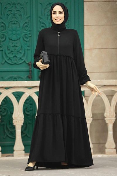 Neva Style Kat Pleated Black Hijab Rabia Crepe Ferace 615S