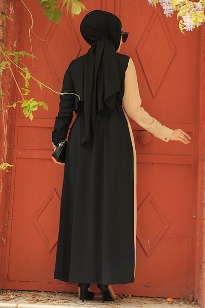 Neva Style Rochie hijab neagră color block 3437s
