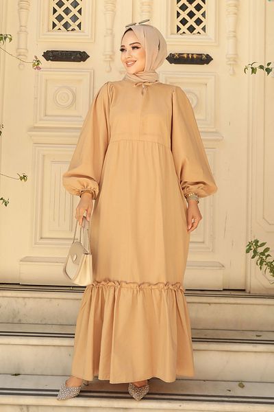 Neva Style Μπαλόνι μανίκι μπισκότο Hijab Poplin Φόρεμα 57341bs
