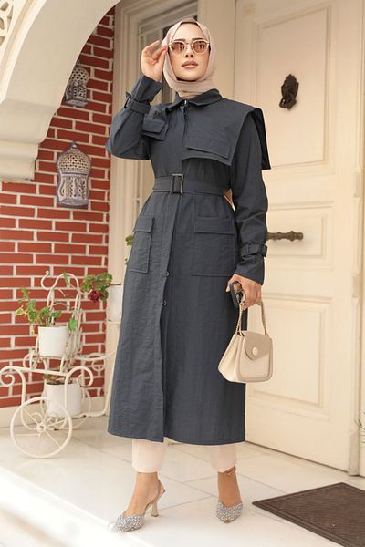 Neva Style Trenci Hijab Albastru Marin Guler Marinar - 19023L