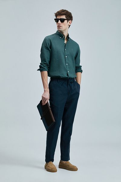 Lufian Ανδρικό λινό πουκάμισο Pitaya Comfort Fit Green
