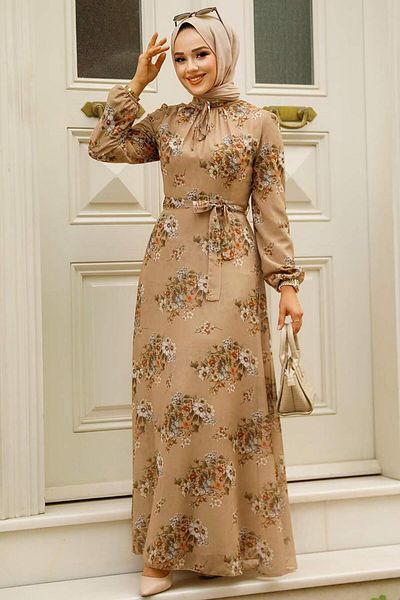 Neva Style Φόρεμα Hijab Mink με σχέδιο λουλουδιών 279082v