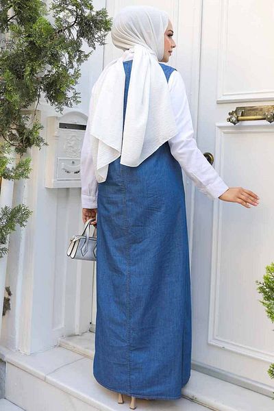 Neva Style Hijab Jeans Salopet Navy Blue Φόρεμα - 19018L