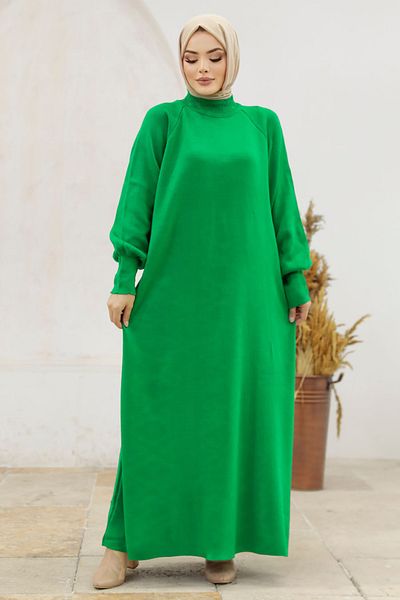 Neva Style Πράσινο Πλεκτό Φόρεμα Hijab 4858y