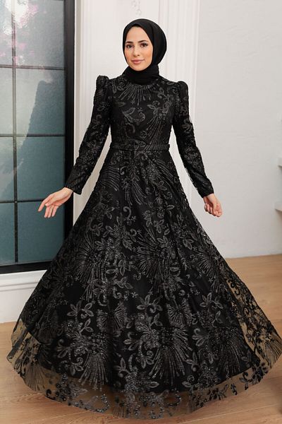 Neva Style Beaded Black Hijab Evening Dress 22662S