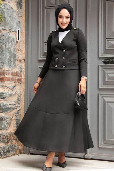 Neva Style بدلة مزدوجة مع تنورة وسترة حجاب سوداء - 12371S