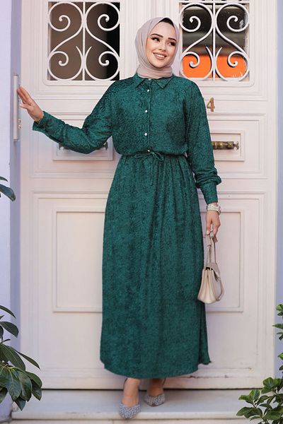 Neva Style فستان حجاب أخضر منقوش - 92691Y