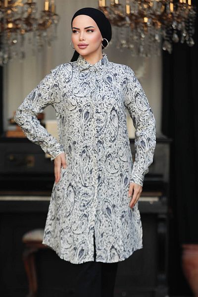 Neva Style - Tunica din vascoza Hijab neagra cu model 11673s