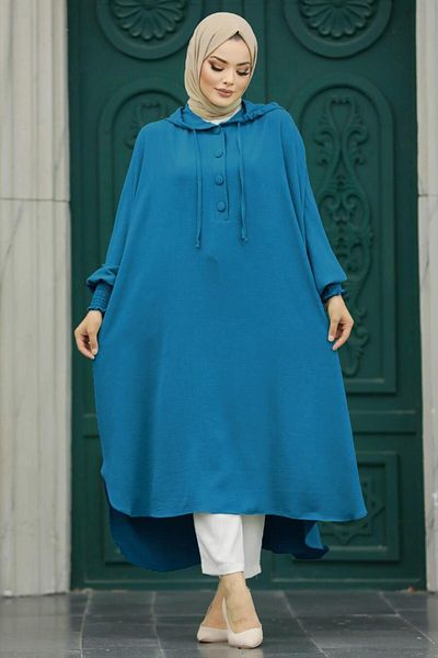 Neva Style Tunica hijab albastru petrol cu glugă 20532PM