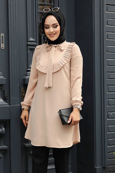 Neva Style Hijab Tunic - Ruffle Detailed, Biscuit 6682BS
