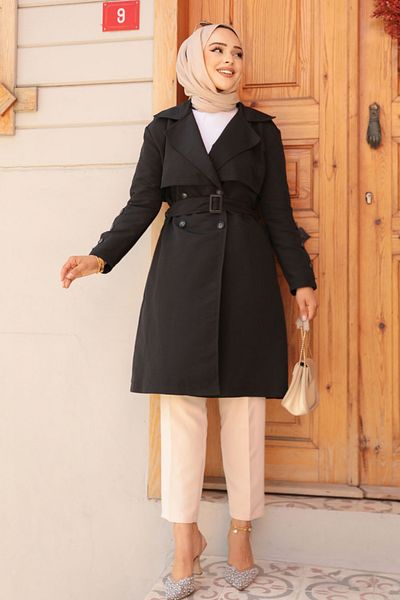 Neva Style Trenci negru Hijab - Curea, Model 61171S
