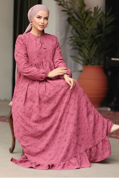 Neva Style Guipure Dried Rose Hijab Dress 23201GK
