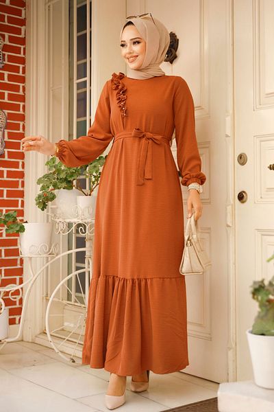Neva Style Φόρεμα Hijab με ζώνη Dark Tile 659KKRMT
