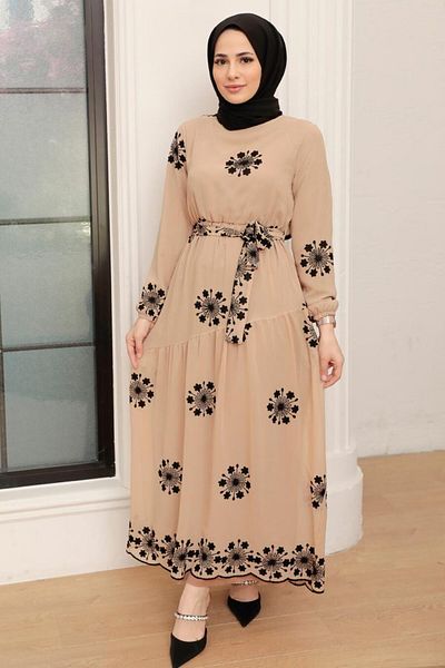 Neva Style Rochie hijab din nurcă cu modele florale 1332v