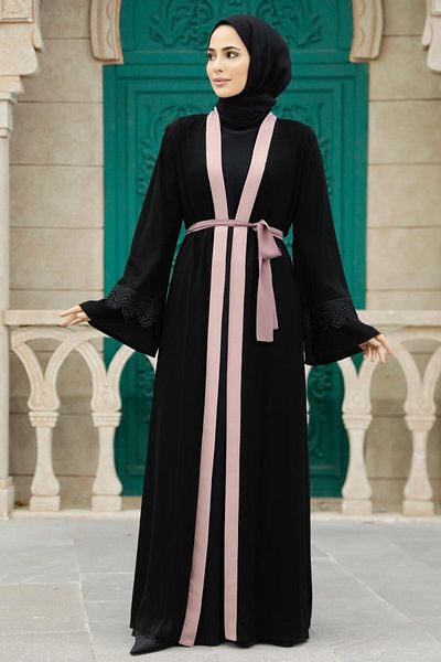 Neva Style Belted Salmon Hijab Abaya Model 55440Smn