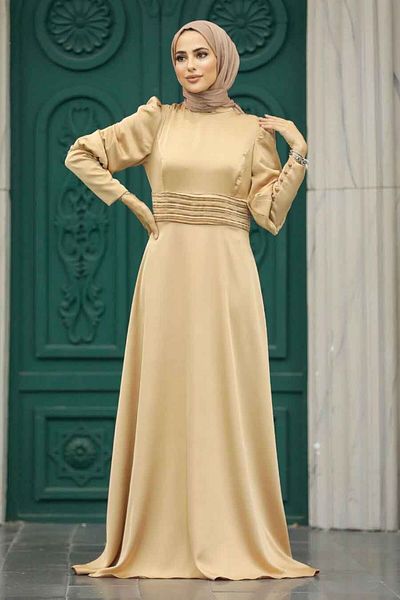 Neva Style Satin Biscuit Hijab Evening Dress 4171Bs