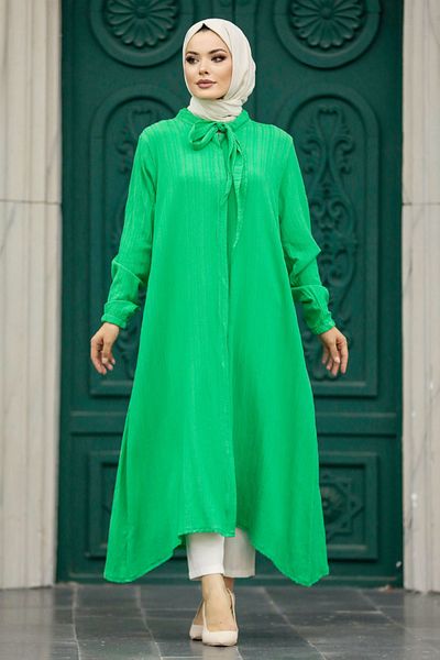 Neva Style تونيك حجاب أخضر بأزرار 5401y