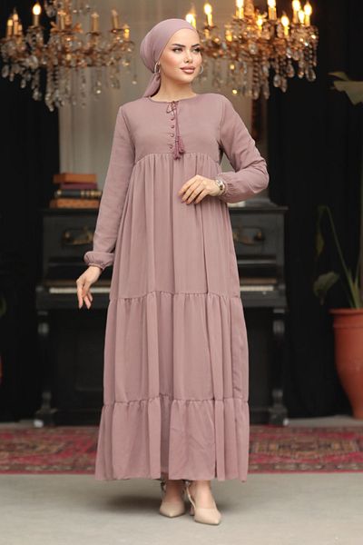 Neva Style Folded Pleated Light Rose Dried Hijab Dress 22051Agk