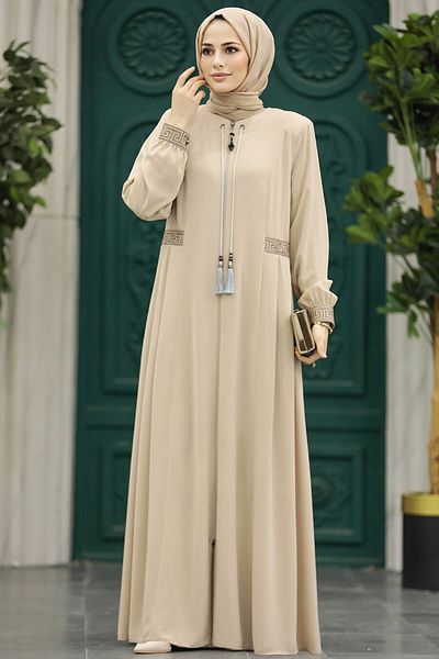 Neva Style - Hijab Bej cu Detaliu Pliu Ferace 45271bej