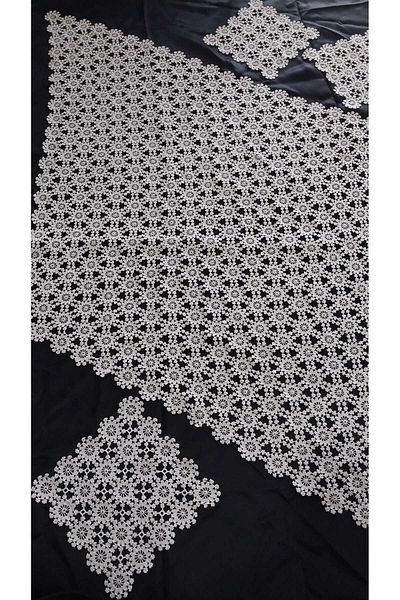 Papatyam Hand Knitted Crochet 1 Piece (140X80), Baklava Table 3 Piece Napkin (20X20) / Vintage / Dowry Lace / Flush Yarn