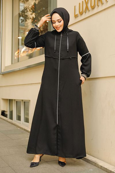 Neva Style Hijab negru cu glugă Ferace 62602S