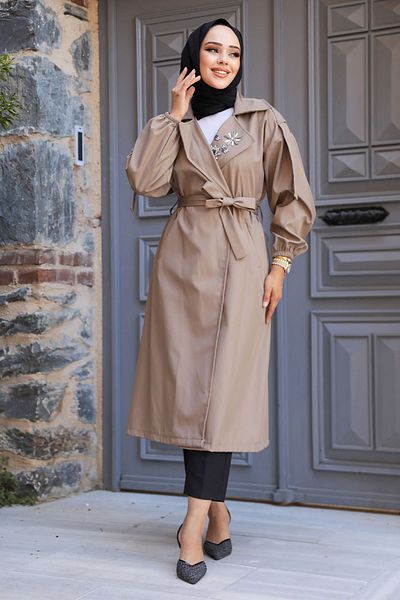 Neva Style Καμπαρντίνα με χάντρες με λεπτομέρεια Mink Hijab 639v