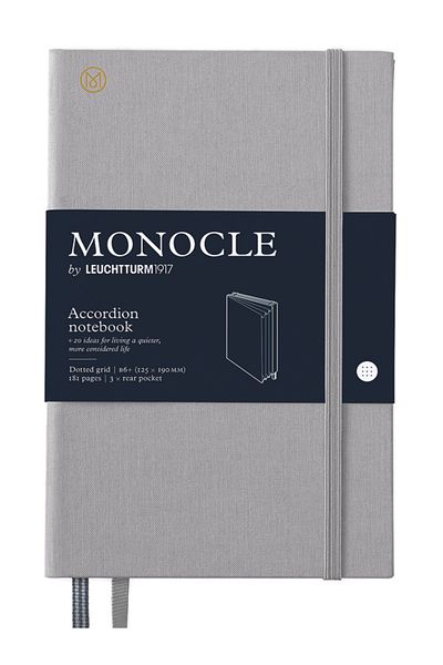 Leuchtturm1917 Monocle Series, Accordion Notebook, Bag Size (B6+), Hard Cover, 181 Pages, Light Gray