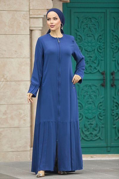 Neva Style Zippered Indigo Blue Hijab Ferace 20018ım