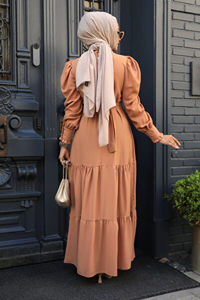 Neva Style Layered Pleated Biscuit Hijab Dress 5883BS